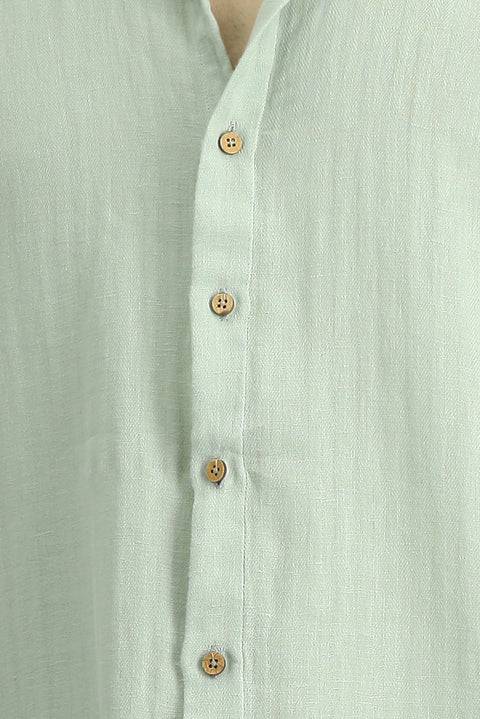 Mint Green Long Sleeve Regular Fit Patterned Cotton Linen Shirt
