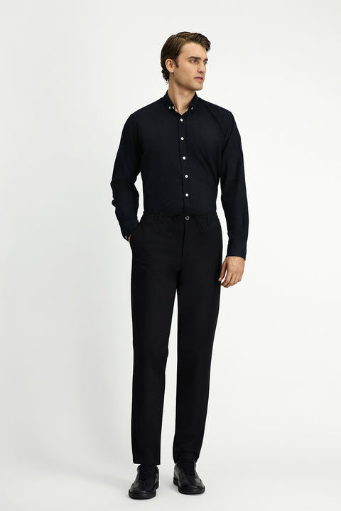 Black Long Sleeve Regular Fit Button-Down Collar Cotton Linen Shirt