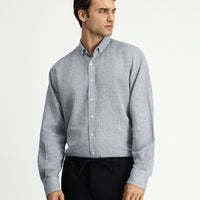 Light Gray Long Sleeve Regular Fit Button-Down Collar Cotton Linen Shirt