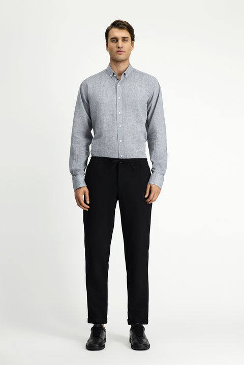 Light Gray Long Sleeve Regular Fit Button-Down Collar Cotton Linen Shirt