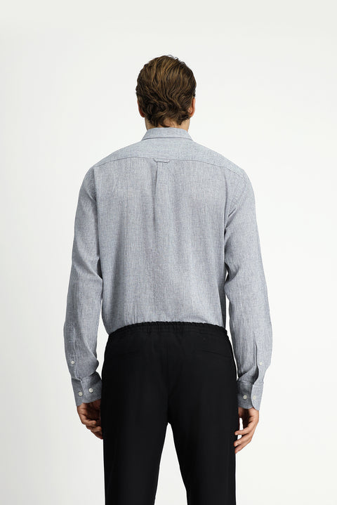 Light Gray Long Sleeve Regular Fit Button-Down Collar Cotton Linen Shirt