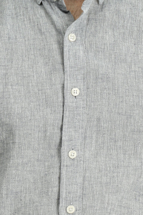 Light Gray Long Sleeve Regular Fit Button-Down Collar Cotton Linen Shirt