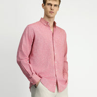 Light Red Long Sleeve Regular Fit Button-Down Collar Cotton Linen Shirt