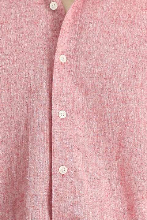 Light Red Long Sleeve Regular Fit Button-Down Collar Cotton Linen Shirt