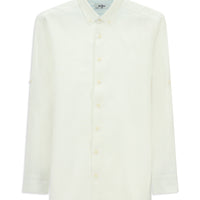 White Long Sleeve Regular Fit Button-Down Collar Linen Shirt