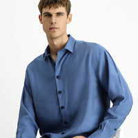 Light Navy Long Sleeve Oversize Lyocell Blend Shirt
