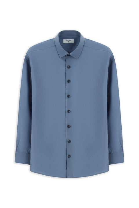 Light Navy Long Sleeve Oversize Lyocell Blend Shirt