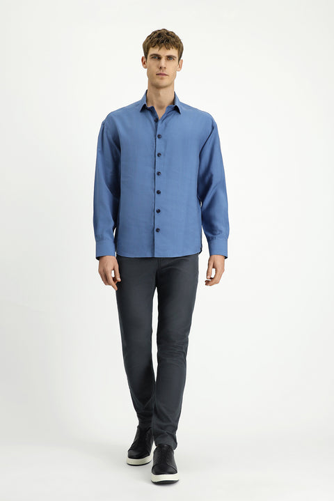 Light Navy Long Sleeve Oversize Lyocell Blend Shirt