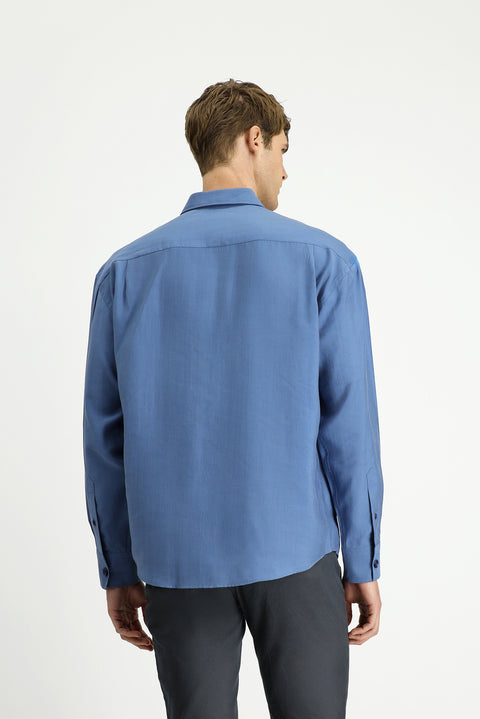 Light Navy Long Sleeve Oversize Lyocell Blend Shirt