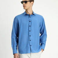 Blue Long Sleeve Oversize Lyocell Blend Shirt