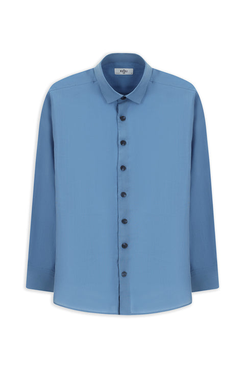 Blue Long Sleeve Oversize Lyocell Blend Shirt