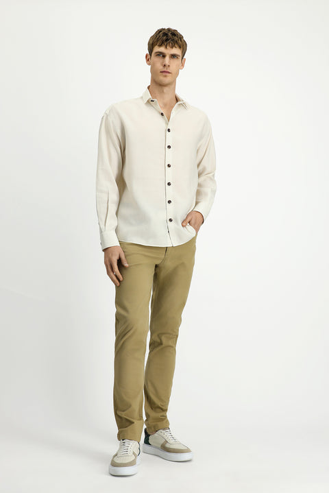 Off-white long-sleeved oversized lyocell blend shirt