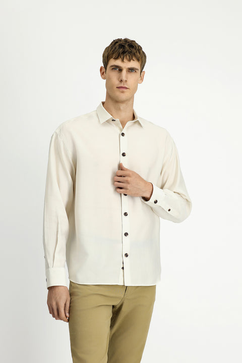 Off-white long-sleeved oversized lyocell blend shirt