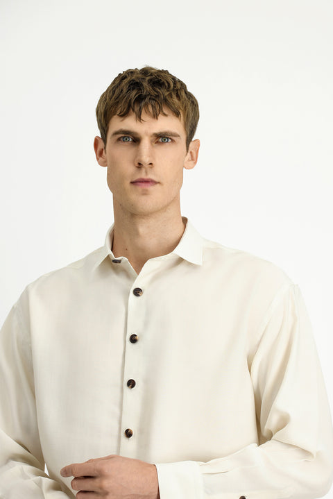 Off-white long-sleeved oversized lyocell blend shirt