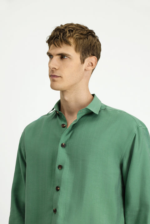 Forest Green Long Sleeve Oversize Lyocell Blend Shirt