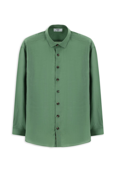 Forest Green Long Sleeve Oversize Lyocell Blend Shirt