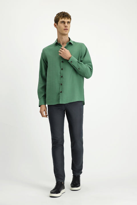 Forest Green Long Sleeve Oversize Lyocell Blend Shirt