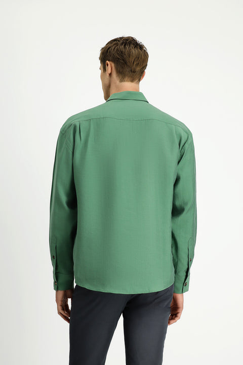 Forest Green Long Sleeve Oversize Lyocell Blend Shirt