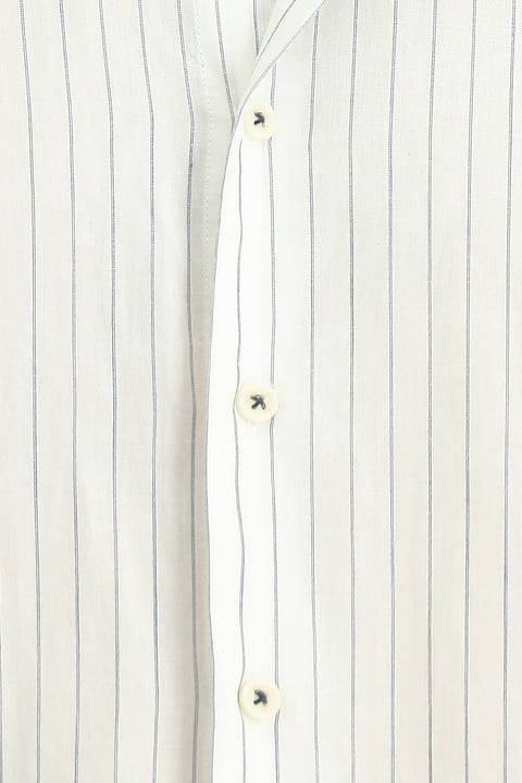 White and Navy Long Sleeve Regular Fit Striped Sport Button-Down Collar Cotton Shirt