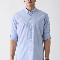 Blue Long Sleeve Regular Fit Striped Cotton Easy-Iron Shirt