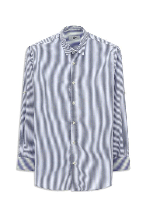 Blue Long Sleeve Regular Fit Striped Cotton Easy-Iron Shirt