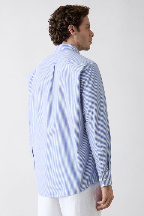 Blue Long Sleeve Regular Fit Striped Cotton Easy-Iron Shirt
