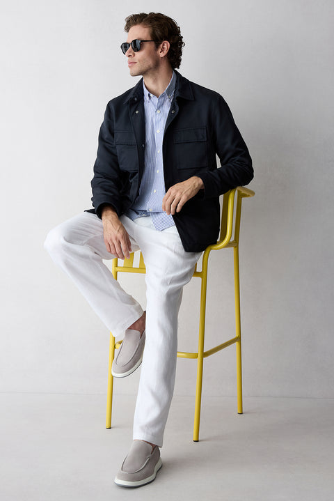 Blue Long Sleeve Regular Fit Striped Cotton Easy-Iron Shirt