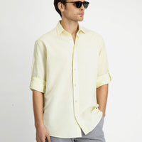 Light Yellow Long Sleeve Regular Fit Striped Cotton Easy-Iron Shirt