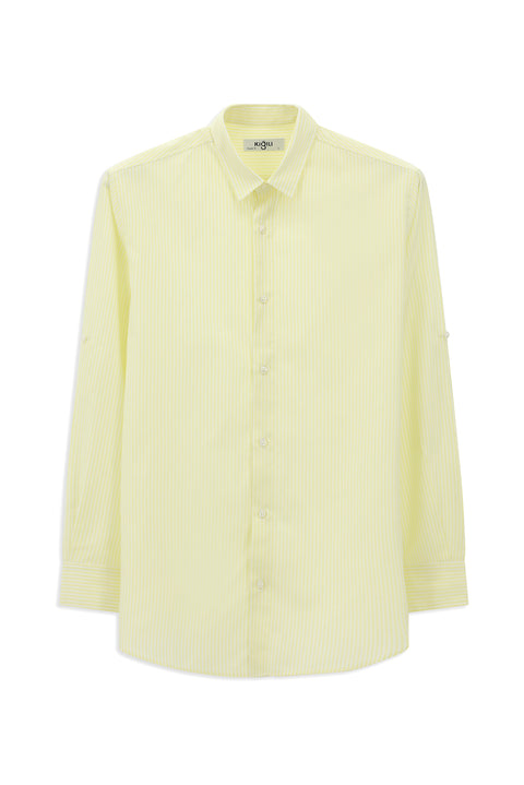 Light Yellow Long Sleeve Regular Fit Striped Cotton Easy-Iron Shirt