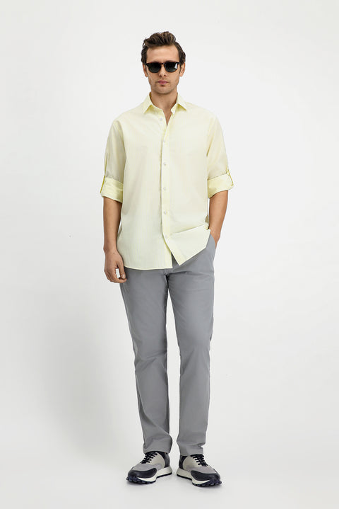 Light Yellow Long Sleeve Regular Fit Striped Cotton Easy-Iron Shirt