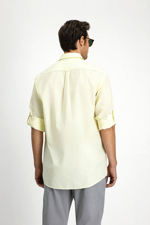 Light Yellow Long Sleeve Regular Fit Striped Cotton Easy-Iron Shirt