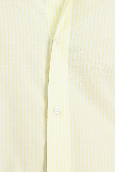 Light Yellow Long Sleeve Regular Fit Striped Cotton Easy-Iron Shirt
