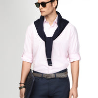 Dusty Pink Long Sleeve Regular Fit Striped Cotton Easy-Iron Shirt