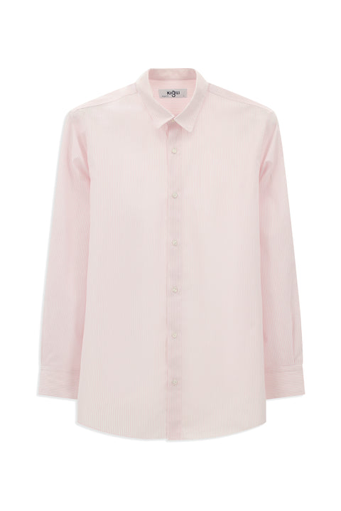 Dusty Pink Long Sleeve Regular Fit Striped Cotton Easy-Iron Shirt