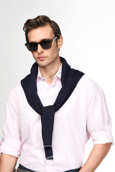 Dusty Pink Long Sleeve Regular Fit Striped Cotton Easy-Iron Shirt