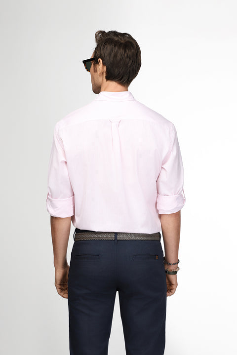 Dusty Pink Long Sleeve Regular Fit Striped Cotton Easy-Iron Shirt