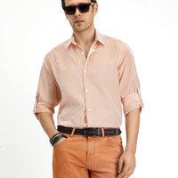 Medium Orange Long Sleeve Regular Fit Striped Cotton Easy-Iron Shirt