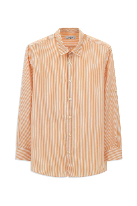 Medium Orange Long Sleeve Regular Fit Striped Cotton Easy-Iron Shirt