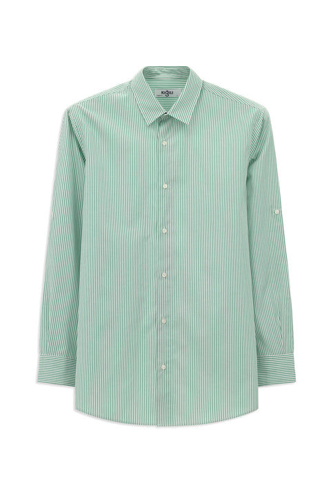 Grass Green Long Sleeve Regular Fit Striped Cotton Easy-Iron Shirt