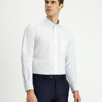 Light Blue Long Sleeve Regular Striped Button-Down Collar Cotton Shirt