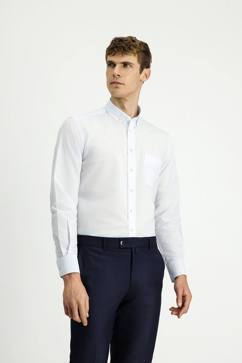 Light Blue Long Sleeve Regular Striped Button-Down Collar Cotton Shirt