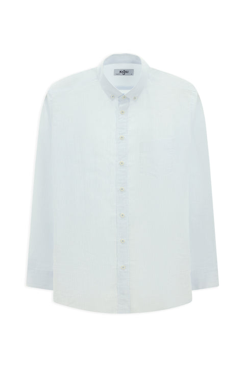 Light Blue Long Sleeve Regular Striped Button-Down Collar Cotton Shirt