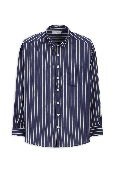 Dark Navy Long Sleeve Oversize Extra Relaxed Fit Cotton Striped Shirt