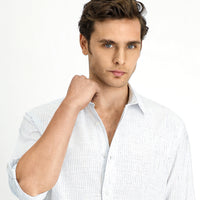 Light Blue Long Sleeve Regular Fit Cotton Sporty Striped Shirt