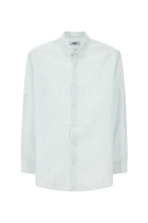 Light Blue Long Sleeve Regular Fit Cotton Sporty Striped Shirt
