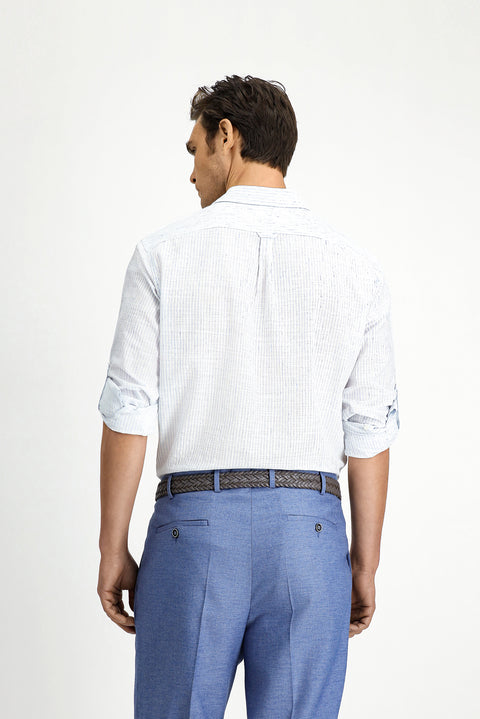 Light Blue Long Sleeve Regular Fit Cotton Sporty Striped Shirt