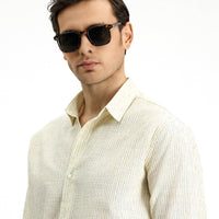 Light Brown Long Sleeve Regular Fit Cotton Sporty Striped Shirt