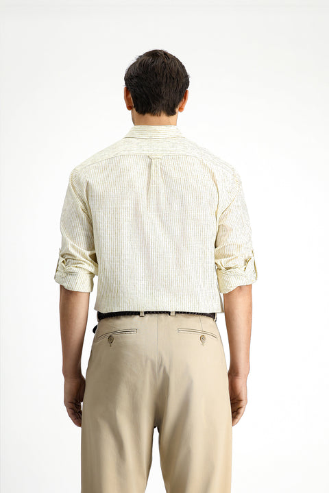Light Brown Long Sleeve Regular Fit Cotton Sporty Striped Shirt