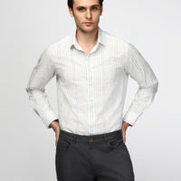 Light Navy Long Sleeve Regular Fit Cotton Sporty Striped Shirt