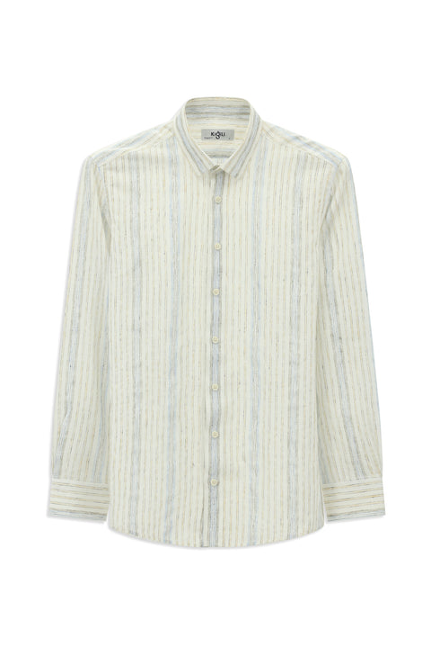 Light Navy Long Sleeve Regular Fit Cotton Sporty Striped Shirt
